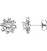 14K White Sapphire & 1/6 CTW Diamond Halo-Style Earrings - 87092620P