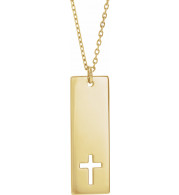 14K Yellow Pierced Cross Engravable Bar 16-18 Necklace - 867581005P