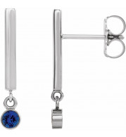 14K White Blue Sapphire Bar Earrings - 869066008P
