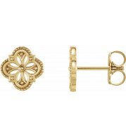 14K Yellow Vintage-Inspired Clover Earrings - 87105601P