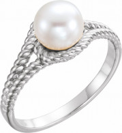 14K White 7 mm White Freshwater Pearl Rope Ring - 6492600P