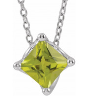 14K White Peridot Solitaire 16-18 Necklace - 869926030P