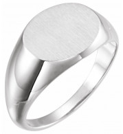 14K White 14x12 mm Oval Signet Ring - 9823101P