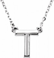 14K White Block Initial T 16 Necklace - 84634165P