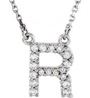14K White Initial R 1/8 CTW Diamond 16 Necklace - 67311117P
