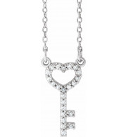 14K White 1/8 CTW Diamond Petite Heart Key 16.5 Necklace - 6707184403P