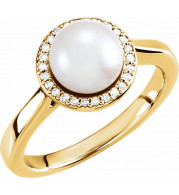 14K Yellow Freshwater Cultured Pearl & .08 CTW Diamond Halo-Style Ring - 6471100P