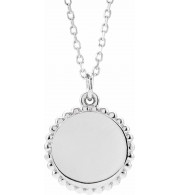 14K White Engravable Beaded Disc 16-18 Necklace - 86472111P