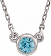 14K White 4 mm Round Blue Zircon Bezel-Set Solitaire 16 Necklace - 6113460029P