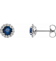 14K White 4.5 mm Round Blue Sapphire & 1/10 CTW Diamond Earrings - 86509656P