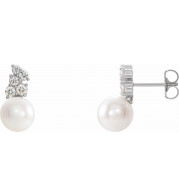 14K White Freshwater Cultured Pearl & 3/8 CTW Diamond Earrings - 86891605P
