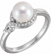 14K White Cultured Freshwater Pearl & 1/10 CTW Diamond Bypass Ring - 6500600P