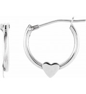 14K White Hinged Hoop Earrings with Heart - 19102600P