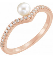 14K Rose Freshwater Cultured Pearl & 1/5 CTW Diamond V Ring - 6497602P