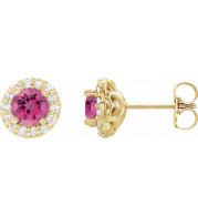 14K Yellow 4.5 mm Round Pink Tourmaline & 1/4 Diamond Earrings - 868396033P