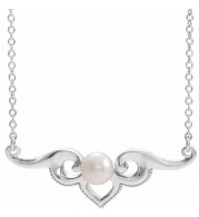 14K White Freshwater Cultured Pearl Bar 16 Necklace - 86940600P