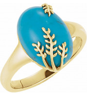 14K Yellow 14 x 10 mm Chinese Turquoise Leaf Design Ring - 69621654P
