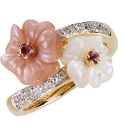 14K Yellow Pink Tourmaline, Mother Of Pearl & .04 CTW Diamond Ring - 6671860001P