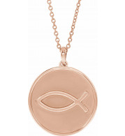14K Rose 20.3x18.4 mm Ichthus (Fish) 16-18 Necklace - 87008203P