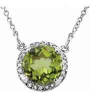 14K White 8 mm Round Peridot & .05 CTW Diamond 16 Necklace - 8590570016P