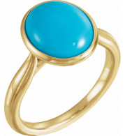 14K Yellow 12x10 mm Oval Cabochon Turquoise Ring - 72024601P