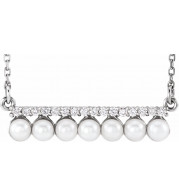 14K White Freshwater Cultured Pearl & 1/8 CTW Diamond Bar 16-18 Necklace - 86715600P