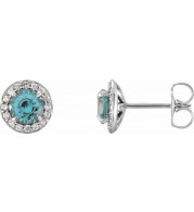 14K White 5 mm Round Aquamarine & 1/8 CTW Diamond Earrings - 864586009P