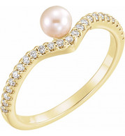 14K Yellow Freshwater Cultured Pearl & 1/5 CTW Diamond V Ring - 6497601P