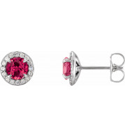 14K White 4.5 mm Round Lab-Grown Ruby & 1/6 CTW Diamond Earrings - 86458708P
