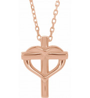 14K Rose Youth Cross with Heart 15 Necklace - R45399602P