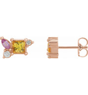 14K Rose Yellow Sapphire, Pink Sapphire, & 1/8 CTW Diamond Earrings - 87140602P