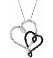 14K White & Black Rhodium Plated 1/2 CTW Black & White Diamond Double Heart 18 Necklace - 69472100P