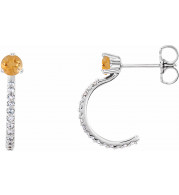 14K White Citrine & 1/6 CTW Diamond Hoop Earrings - 86686675P