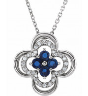 14K White Blue Sapphire & 1/10 CTW Diamond Clover 18 Necklace - 86369600P