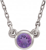 14K White 4 mm Round Amethyst Bezel-Set Solitaire 16 Necklace - 6113460009P