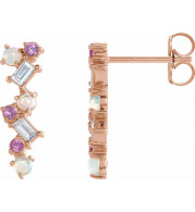 14K Rose Ethiopian Opal, Pink Sapphire & 1/10 CTW Diamond Scattered Bar Earrings - 87048609P