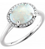14K White Opal & .06 CTW Diamond Ring - 71633105P