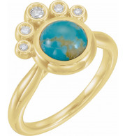 14K Yellow Kingman Turquoise & 1/8 CTW Diamond Ring - 72052606P