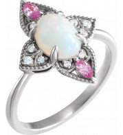 14K White Ethiopian Opal, Pink Sapphire & .05 CTW Diamond Vintage-Inspired Ring - 72095600P