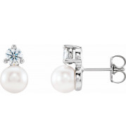 14K White Freshwater Cultured Pearl & 1/2 CTW Diamond Earrings - 86719600P