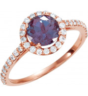 14K Rose Lab-Grown Alexandrite & 3/8 CTW Diamond Ring - 68873224P