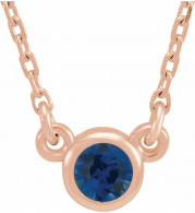 14K Rose 3 mm Round Blue Sapphire Bezel-Set Solitaire 16 Necklace - 6113460105P