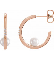 14K Rose Freshwater Cultured Pearl & .025 CTW Diamond Hoop Earrings - 87032607P