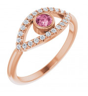 14K Rose Pink Tourmaline & White Sapphire Evil Eye Ring - 72064652P