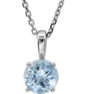 14K White 6 mm Round Aquamarine Youth Birthstone 14 Necklace - 2839370000P