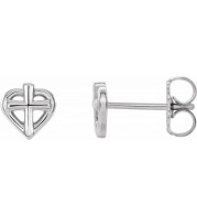 14K White Cross with Heart Youth Earrings - R17022600P