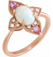 14K Rose Ethiopian Opal, Pink Sapphire & .05 CTW Diamond Vintage-Inspired Ring - 72095602P