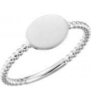 14K White Oval Engravable Beaded Ring - 514031002P