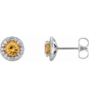 14K White 4.5 mm Round Citrine & 1/6 CTW Diamond Earrings - 86458703P