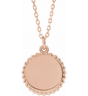 14K Rose Engravable Beaded Disc 16-18 Necklace - 86472113P